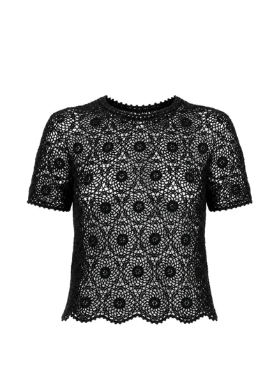 Nili Lotan Elionne Crochet-knit Blouse In Black
