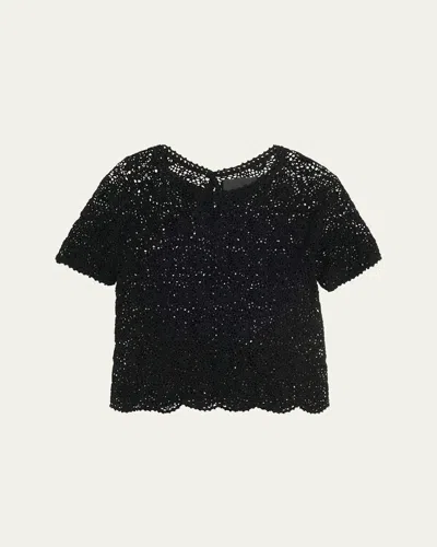 Nili Lotan Elionne Floral Crochet Sweater In Black