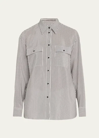 Nili Lotan Ellias Striped Silk Button-front Shirt In White/black Strip