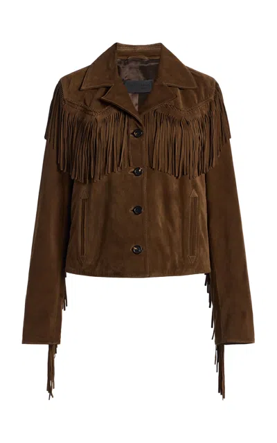 Nili Lotan Eloi Fringed Suede Jacket In Brown