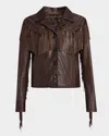Nili Lotan Eloi Leather Fringe Jacket In Dark Brown