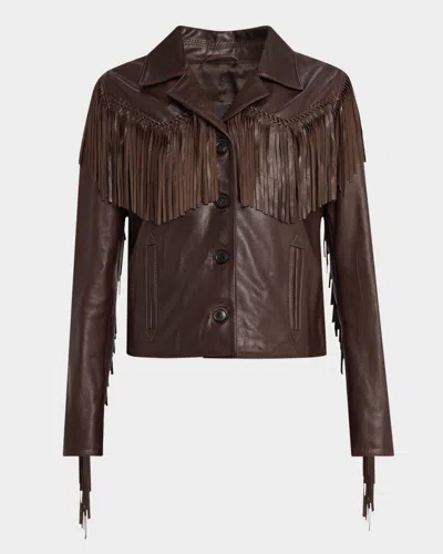 Nili Lotan Eloi Leather Fringe Jacket In Dark Brown