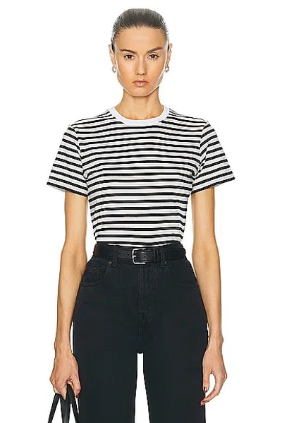 Nili Lotan Lana Striped Short-sleeve Cotton Crewneck T-shirt In Black/ivory