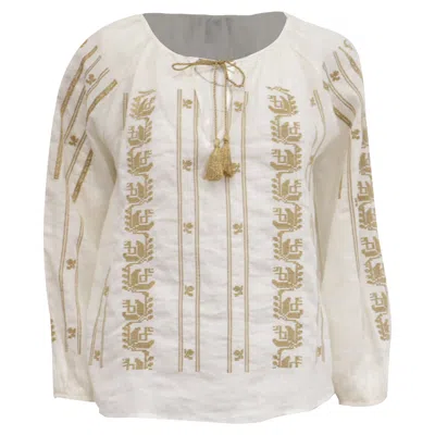 Pre-owned Nili Lotan Embroidered Blouse In White Ramie