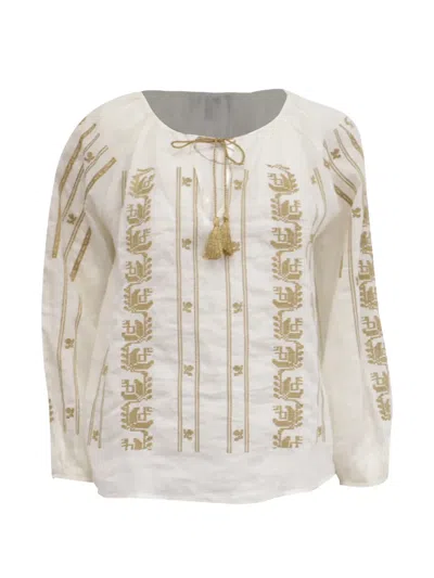 Pre-owned Nili Lotan Embroidered Tassel-tie Blouse In White