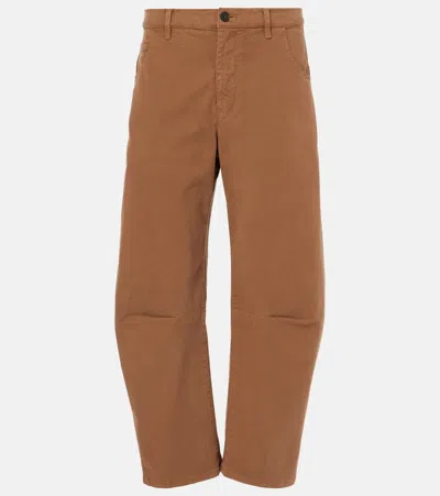 Nili Lotan Emerson Mid-rise Cotton Barrel-leg Pants In Brown