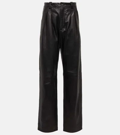 Nili Lotan Etienne High-rise Straight Leather Pants In Black