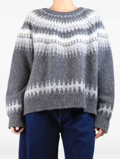 Pre-owned Nili Lotan Fair Isle Sweater In Gray