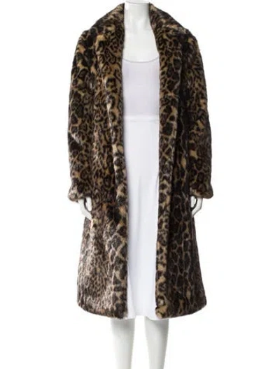 Pre-owned Nili Lotan Faux Fur Animal Print Faux Fur Coat In Brown