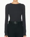 Nili Lotan Fitted Long Sleeve T-shirt In Black In Gray