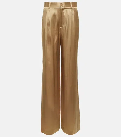 Nili Lotan Flavie Charmeuse Wide-leg Pants In Green
