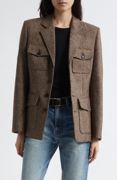 Nili Lotan Fleur Virgin Wool Blend Tweed Jacket In Brown