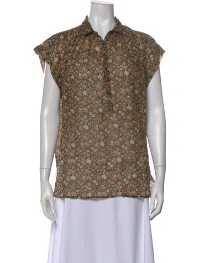 Pre-owned Nili Lotan Floral Print Short Sleeve Blouse In Brown