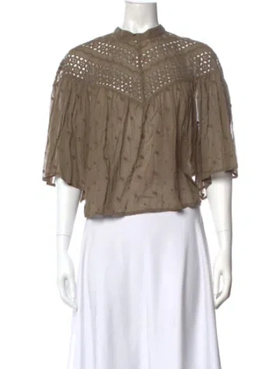 Pre-owned Nili Lotan Floral Print Short Sleeve Blouse In Green