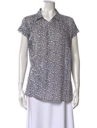 Pre-owned Nili Lotan Floral Print Short Sleeve Blouse In Neutral
