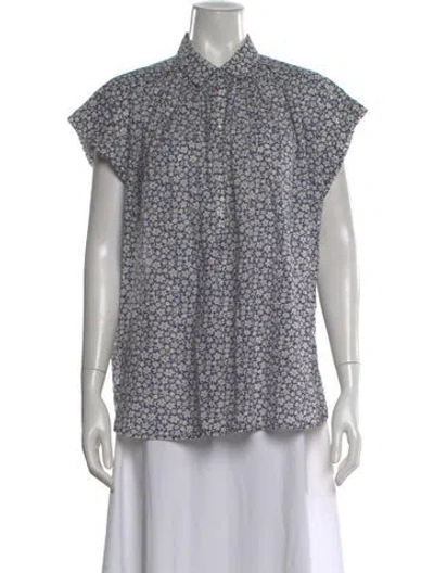 Pre-owned Nili Lotan Floral Print Short Sleeve Blouse In White