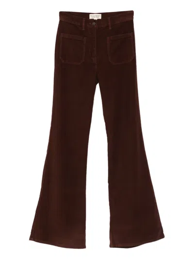 Nili Lotan Florence Flared-leg Brushed Stretch-cotton Trousers In Burgundy