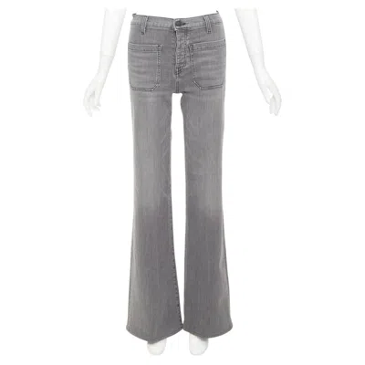 Pre-owned Nili Lotan Florence Grey Washed Denim Patch Pockets Flare Jeans 26" In Gray