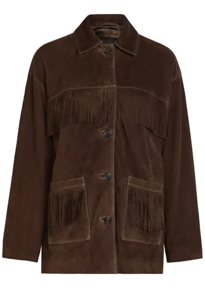 Nili Lotan Foudre Fringe-trimmed Suede Jacket In Burgundy