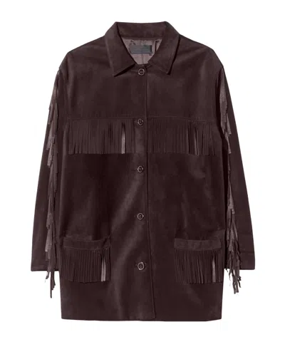 Nili Lotan Foudre Fringed Suede Jacket In Purple