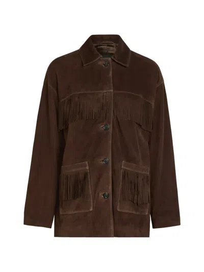 Nili Lotan Foudre Fringe-trimmed Suede Jacket In Burgundy