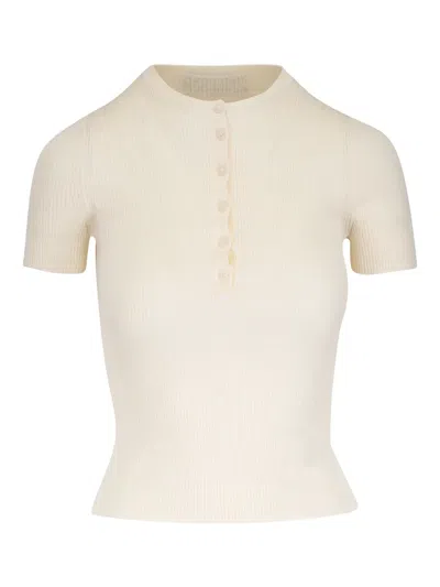 Nili Lotan Francene Ribbed Silk Henley T-shirt In Ivory