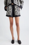 Nili Lotan Frances Bandana-print Silk Pull-on Shorts In Black/ Ivory Bandana