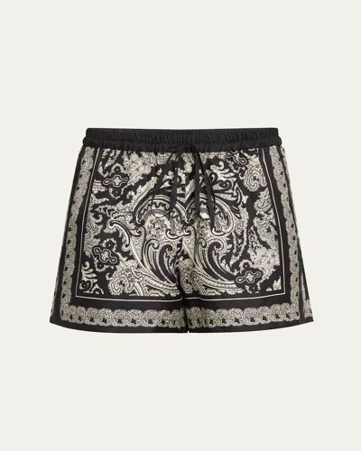 NILI LOTAN FRANCES PAISLEY DRAWSTRING SILK SHORTS