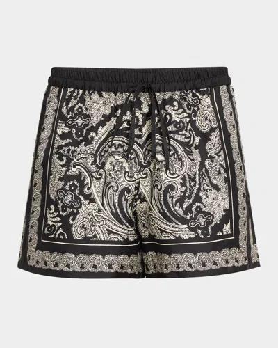 NILI LOTAN FRANCES PAISLEY DRAWSTRING SILK SHORTS