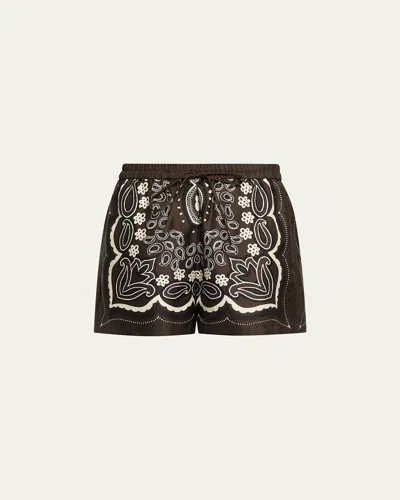 Nili Lotan Frances Silk Shorts In Brown