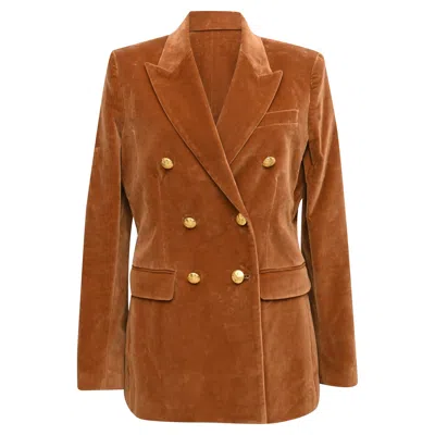 Nili Lotan Francine Double-breasted Blazer In Brown Velvet In Orange