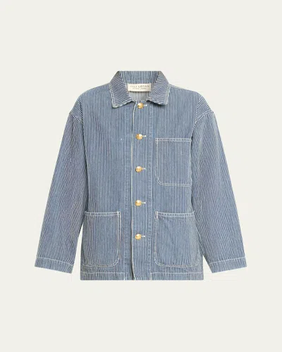 Nili Lotan Franklin Striped Chore Coat In Blue