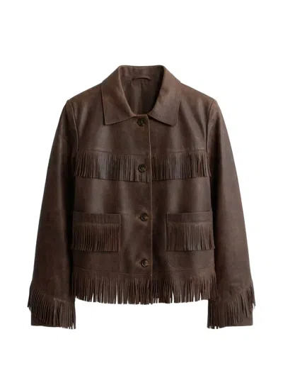 Nili Lotan Fringed Patch-pockets Jacket In Brown