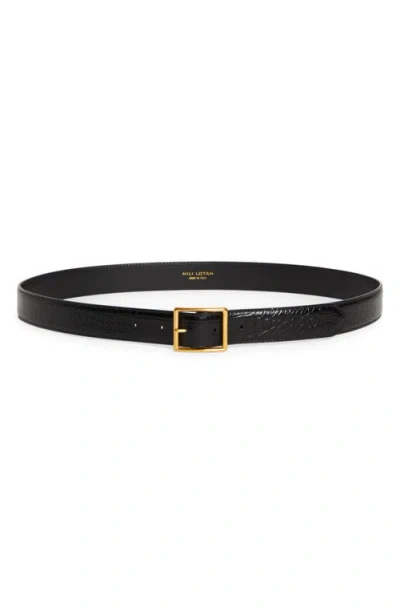 Nili Lotan Gabriele Croc Embossed Leather Belt In Black