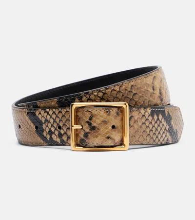 Nili Lotan Gabriele Snake-print Leather Belt In Brown