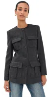 Nili Lotan Gabriella Jacket Grey Herringbone In Black