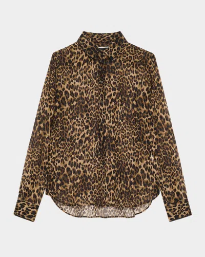 Nili Lotan Gaia Polka-dot Silk Slim Button-down Shirt In Brown
