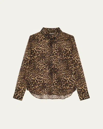 Nili Lotan Gaia Polka-dot Silk Slim Button-down Shirt In Animal Print