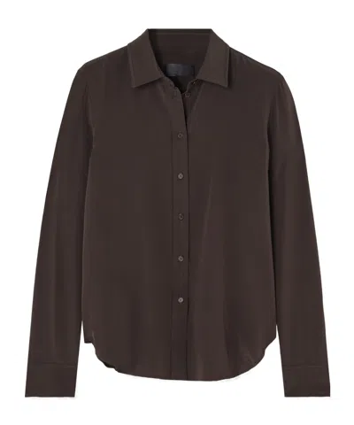 Nili Lotan Gaia Silk Crepe De Chine Shirt In Brown