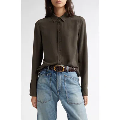 Nili Lotan Gaia Silk Shirt In Loden