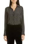 Nili Lotan Gaia Slim Fit Silk Blend Shirt In Horse Strap Black/ivory