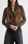 Nili Lotan Gaia Polka-dot Silk Slim Button-down Shirt In Brown