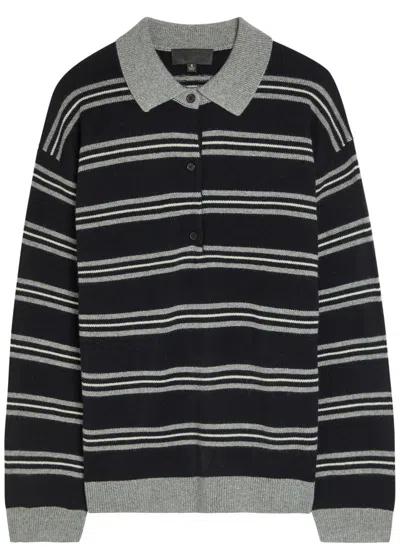 Nili Lotan Galvez Striped Cashmere Polo Sweater In Black