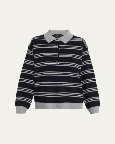 Nili Lotan Galvez Striped Cashmere Polo Sweater In Dark Navy