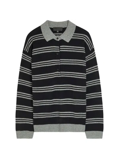 Nili Lotan Galvez Striped Cashmere Polo Sweater In Black