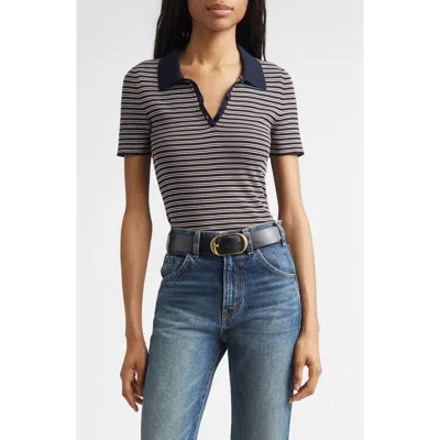 Nili Lotan Gemmatta Stripe Cotton Rib Polo In Blue