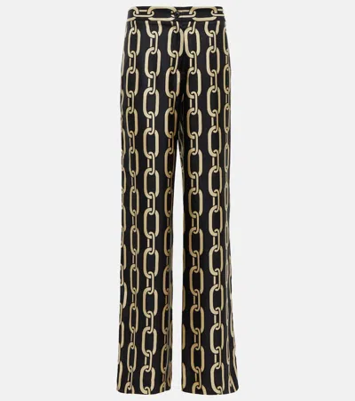 Nili Lotan Germain Printed Silk-twill Straight-leg Pants In Black