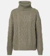 Nili Lotan Gigi Turtleneck Cable-knit Cashmere Sweater In Light Army Green