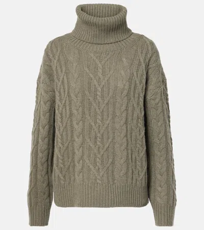 Nili Lotan Gigi Turtleneck Cable-knit Cashmere Sweater In Light Army Green