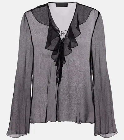 Nili Lotan Gisella Ruffled Silk Chiffon Blouse In Black